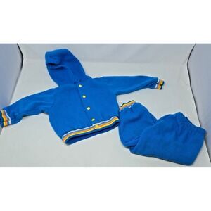 Vintage Toddler Blue Striped Jogger Outfit Acrylic 3T Sweat Jacket and Pants